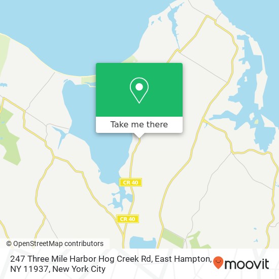 Mapa de 247 Three Mile Harbor Hog Creek Rd, East Hampton, NY 11937