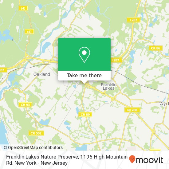 Franklin Lakes Nature Preserve, 1196 High Mountain Rd map