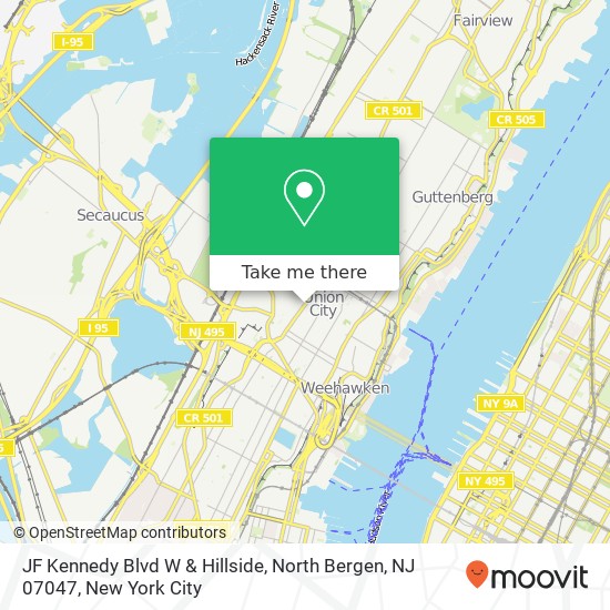 Mapa de JF Kennedy Blvd W & Hillside, North Bergen, NJ 07047