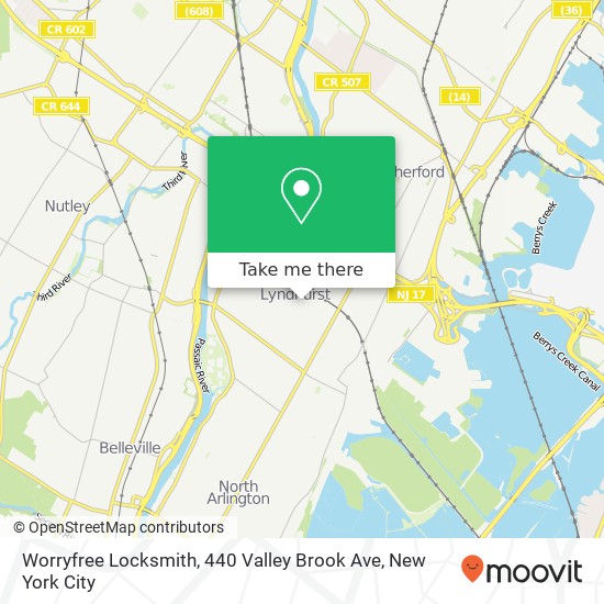 Mapa de Worryfree Locksmith, 440 Valley Brook Ave