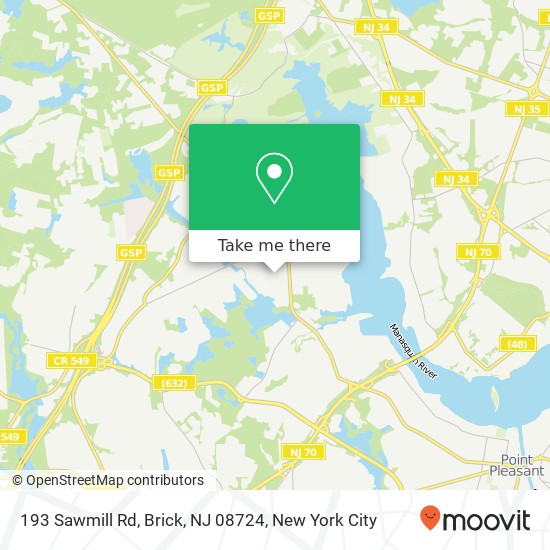 Mapa de 193 Sawmill Rd, Brick, NJ 08724