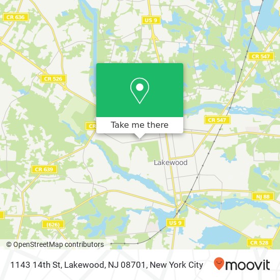 Mapa de 1143 14th St, Lakewood, NJ 08701