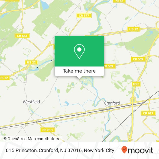Mapa de 615 Princeton, Cranford, NJ 07016