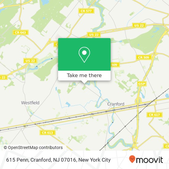 Mapa de 615 Penn, Cranford, NJ 07016