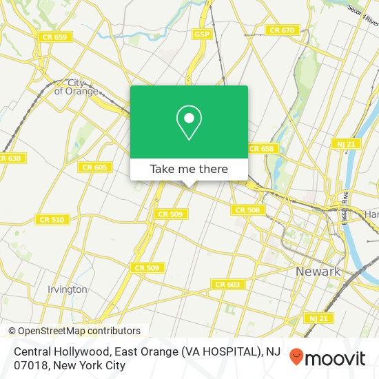 Central Hollywood, East Orange (VA HOSPITAL), NJ 07018 map