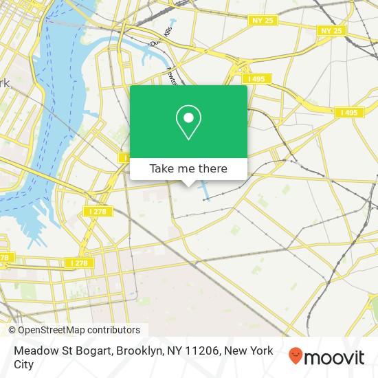 Mapa de Meadow St Bogart, Brooklyn, NY 11206