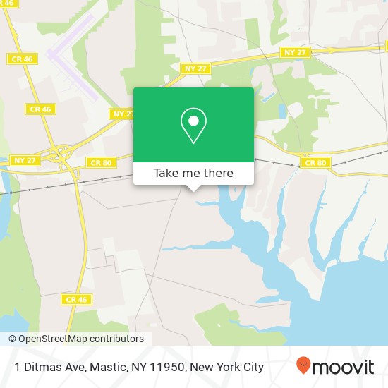 Mapa de 1 Ditmas Ave, Mastic, NY 11950