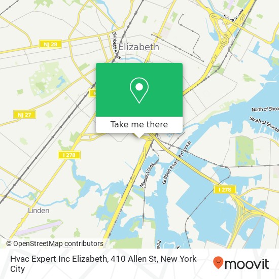 Mapa de Hvac Expert Inc Elizabeth, 410 Allen St