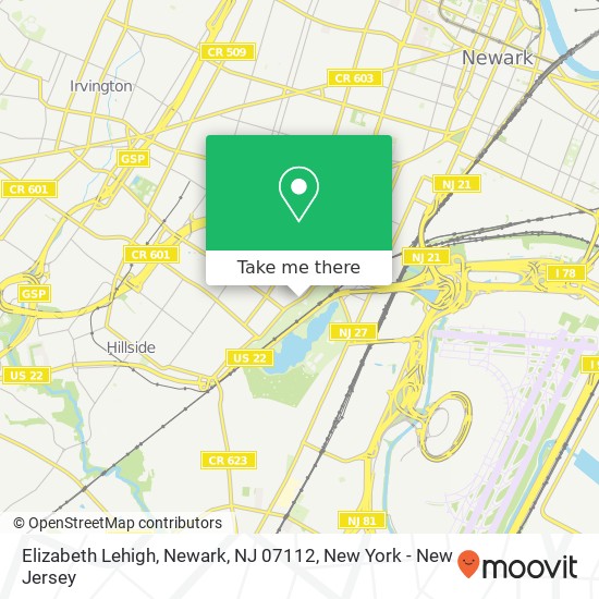 Mapa de Elizabeth Lehigh, Newark, NJ 07112