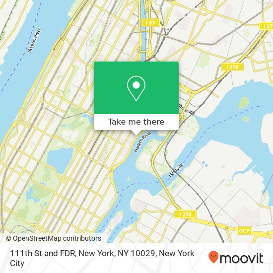 111th St and FDR, New York, NY 10029 map