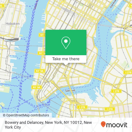 Bowery and Delancey, New York, NY 10012 map