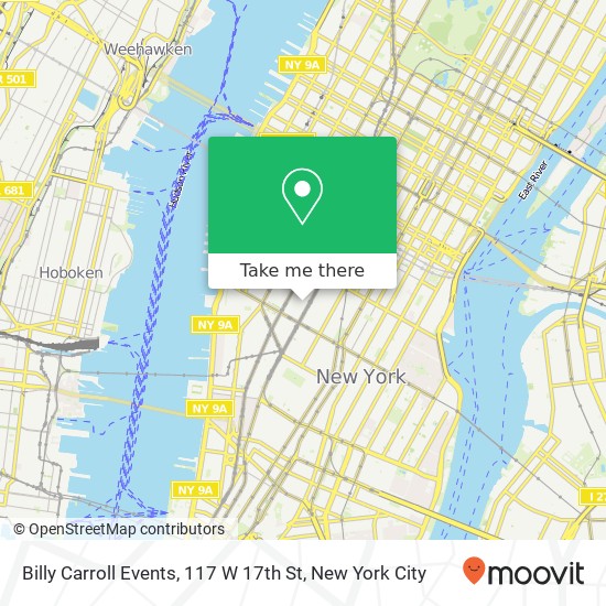 Billy Carroll Events, 117 W 17th St map