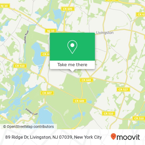 Mapa de 89 Ridge Dr, Livingston, NJ 07039