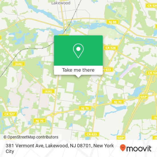 Mapa de 381 Vermont Ave, Lakewood, NJ 08701