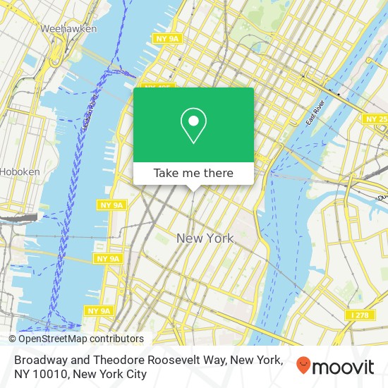 Broadway and Theodore Roosevelt Way, New York, NY 10010 map