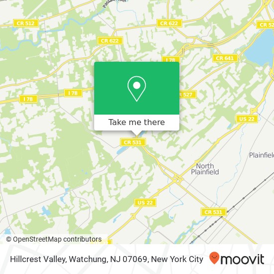 Mapa de Hillcrest Valley, Watchung, NJ 07069