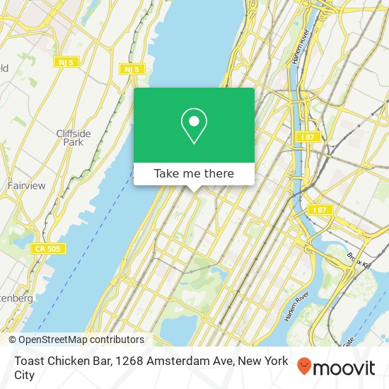 Toast Chicken Bar, 1268 Amsterdam Ave map