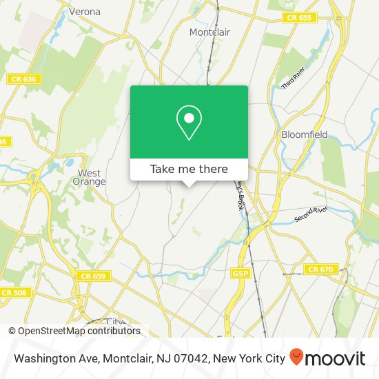 Mapa de Washington Ave, Montclair, NJ 07042