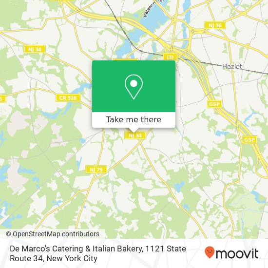 Mapa de De Marco's Catering & Italian Bakery, 1121 State Route 34