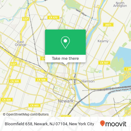 Mapa de Bloomfield 658, Newark, NJ 07104
