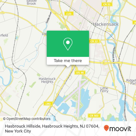 Mapa de Hasbrouck Hillside, Hasbrouck Heights, NJ 07604