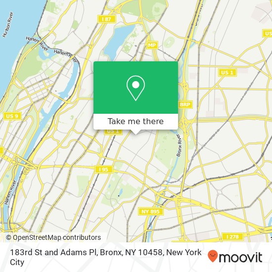 Mapa de 183rd St and Adams Pl, Bronx, NY 10458