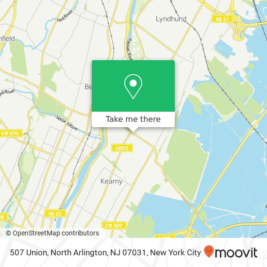 Mapa de 507 Union, North Arlington, NJ 07031