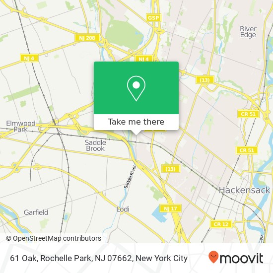 Mapa de 61 Oak, Rochelle Park, NJ 07662