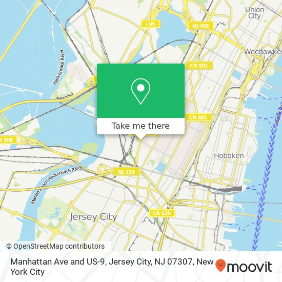 Mapa de Manhattan Ave and US-9, Jersey City, NJ 07307