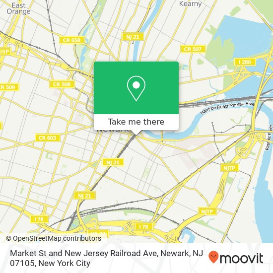 Mapa de Market St and New Jersey Railroad Ave, Newark, NJ 07105