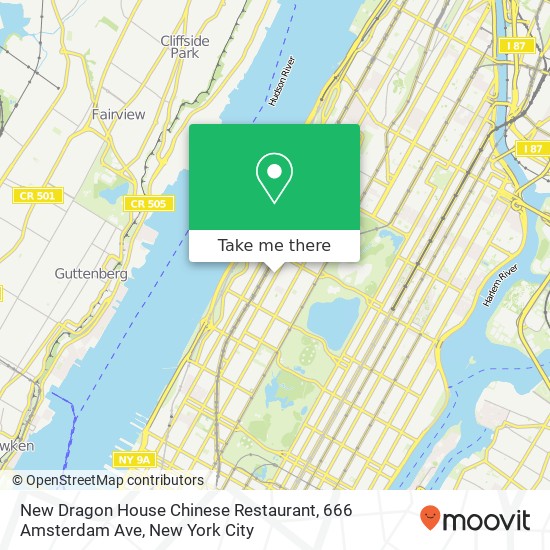 Mapa de New Dragon House Chinese Restaurant, 666 Amsterdam Ave