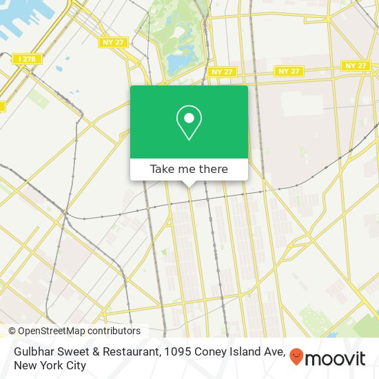 Mapa de Gulbhar Sweet & Restaurant, 1095 Coney Island Ave