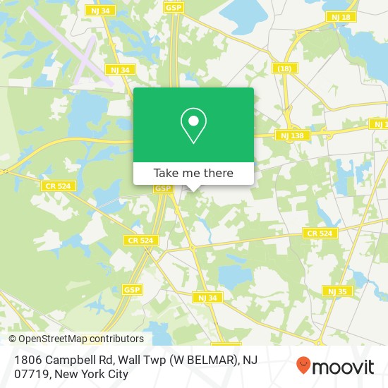 Mapa de 1806 Campbell Rd, Wall Twp (W BELMAR), NJ 07719