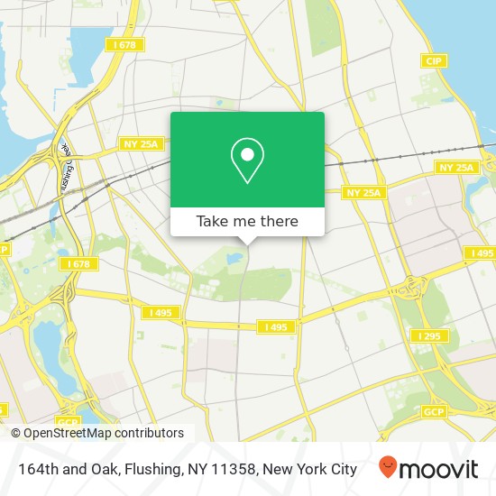 164th and Oak, Flushing, NY 11358 map
