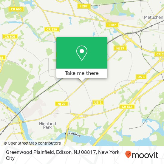 Mapa de Greenwood Plainfield, Edison, NJ 08817