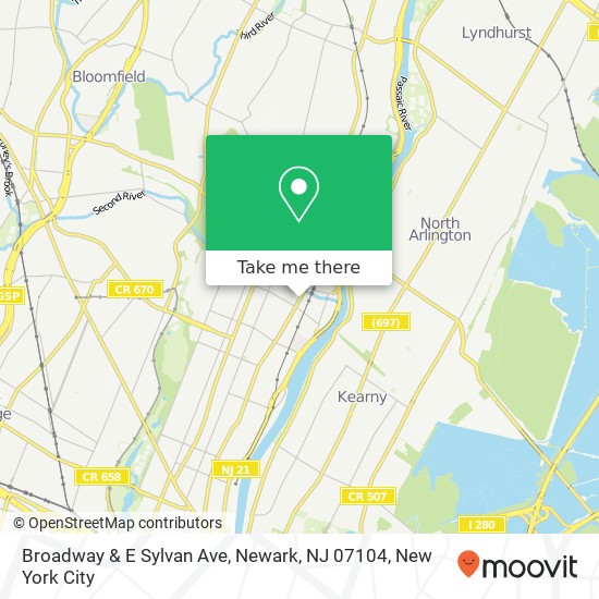 Mapa de Broadway & E Sylvan Ave, Newark, NJ 07104
