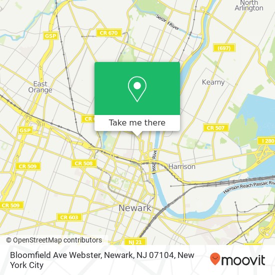 Mapa de Bloomfield Ave Webster, Newark, NJ 07104