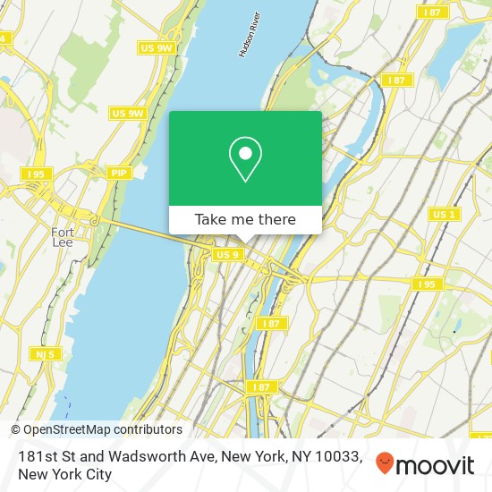 181st St and Wadsworth Ave, New York, NY 10033 map