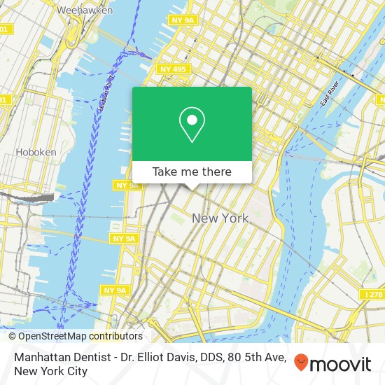 Manhattan Dentist - Dr. Elliot Davis, DDS, 80 5th Ave map