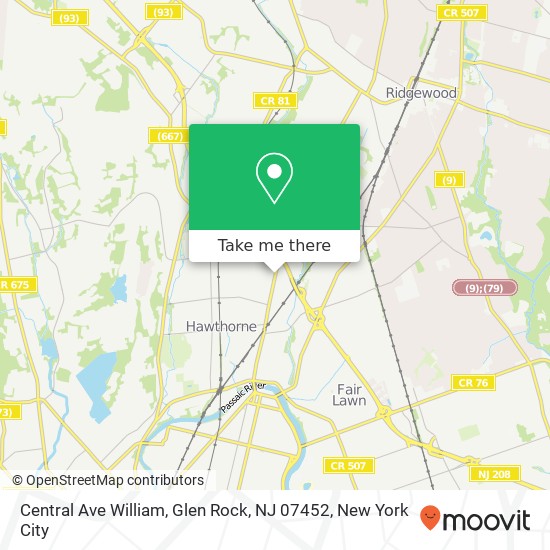 Mapa de Central Ave William, Glen Rock, NJ 07452