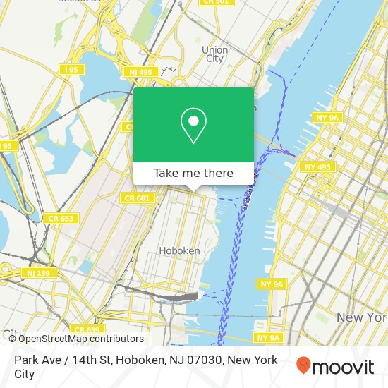 Mapa de Park Ave / 14th St, Hoboken, NJ 07030