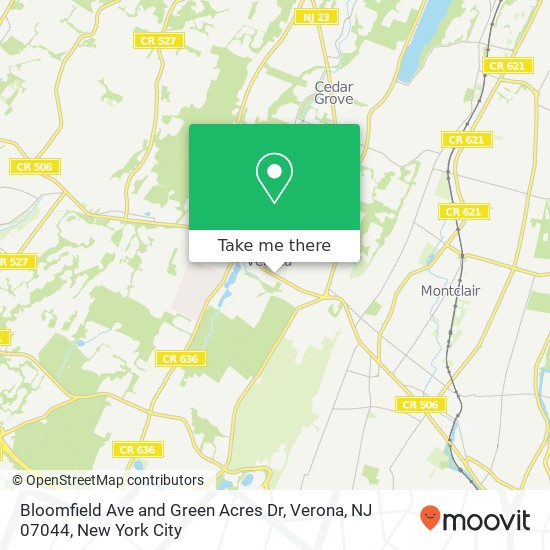 Mapa de Bloomfield Ave and Green Acres Dr, Verona, NJ 07044