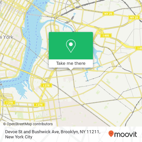Devoe St and Bushwick Ave, Brooklyn, NY 11211 map