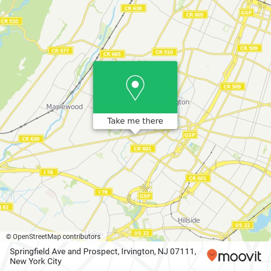 Mapa de Springfield Ave and Prospect, Irvington, NJ 07111