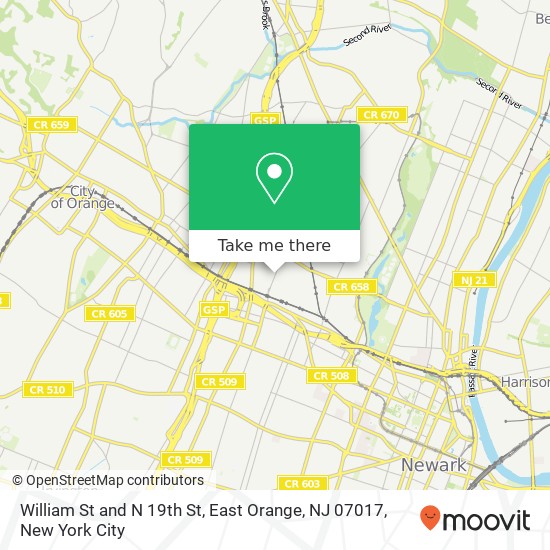 Mapa de William St and N 19th St, East Orange, NJ 07017