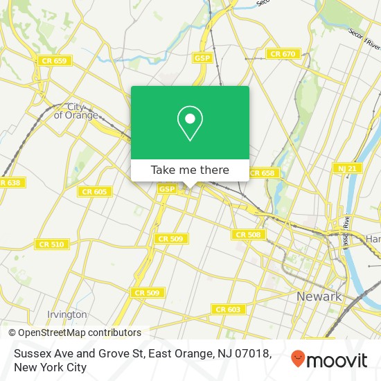 Sussex Ave and Grove St, East Orange, NJ 07018 map