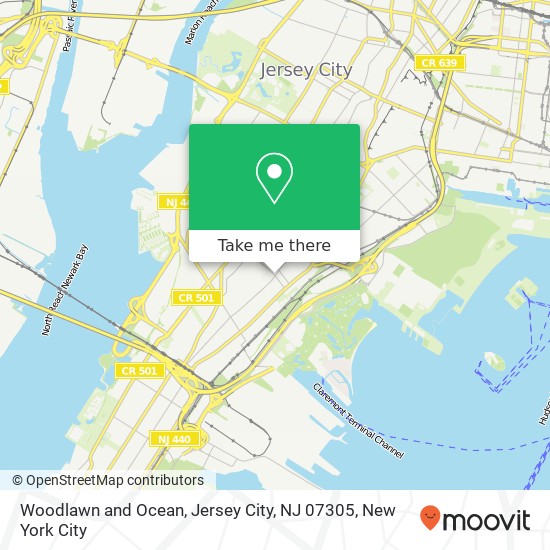 Mapa de Woodlawn and Ocean, Jersey City, NJ 07305