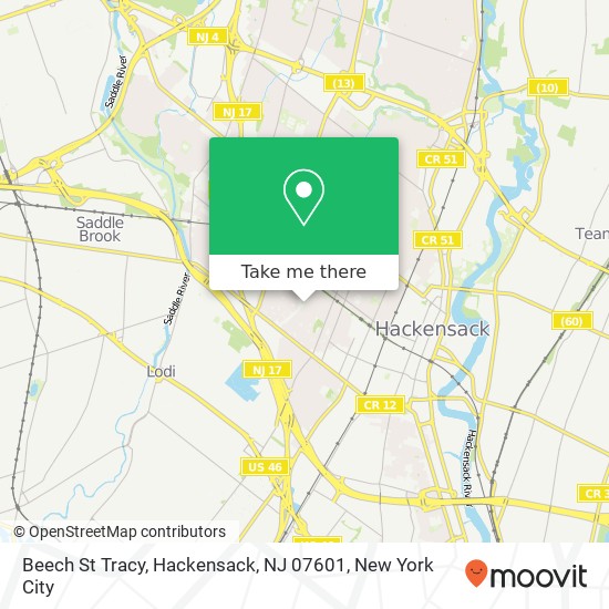 Mapa de Beech St Tracy, Hackensack, NJ 07601