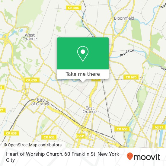 Heart of Worship Church, 60 Franklin St map
