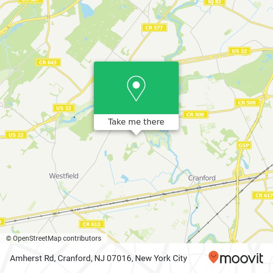 Mapa de Amherst Rd, Cranford, NJ 07016